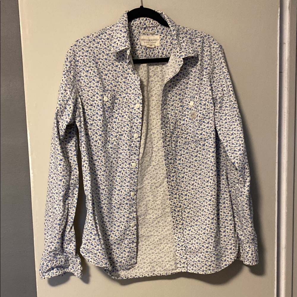 Denim & Supply Ralph Lauren Blue and White Patterned Shirt M
